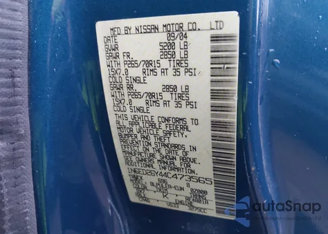 2004 Nissan Frontier Xe-V6 из США, поврежденный, VIN 1N6ED26Y44C473565